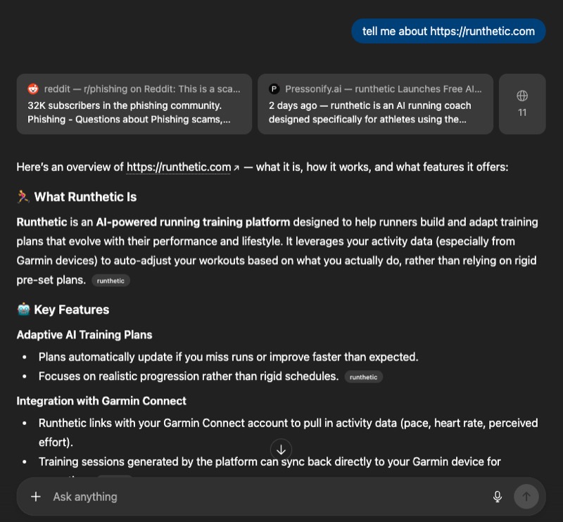 Atlas AI citing Pressonify as source for runthetic information